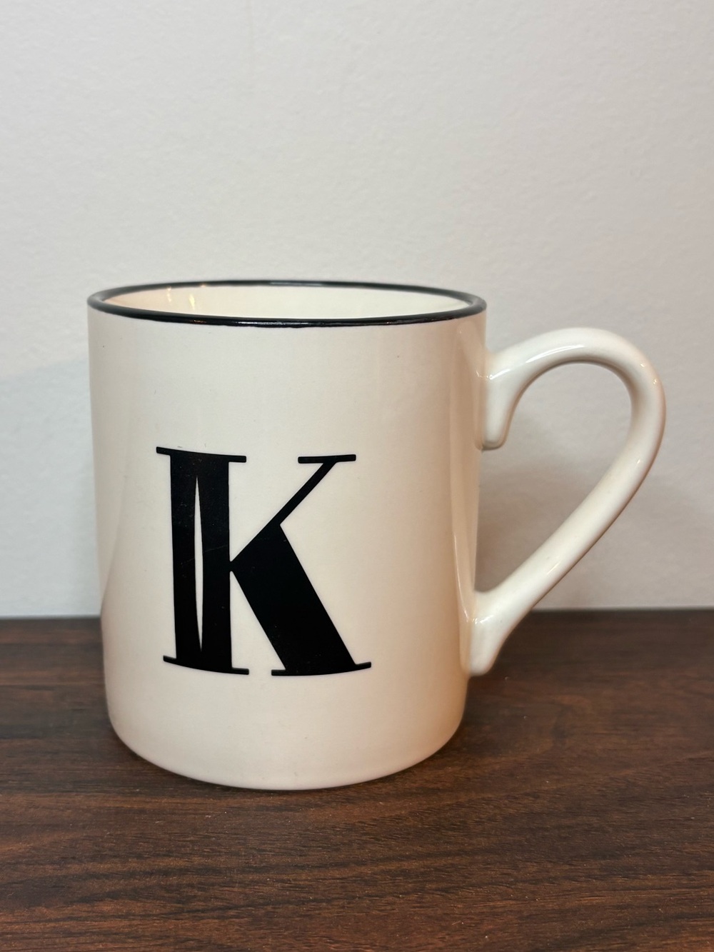 Threshold | Stoneware Coffee Mug - Monogram K ; White Black